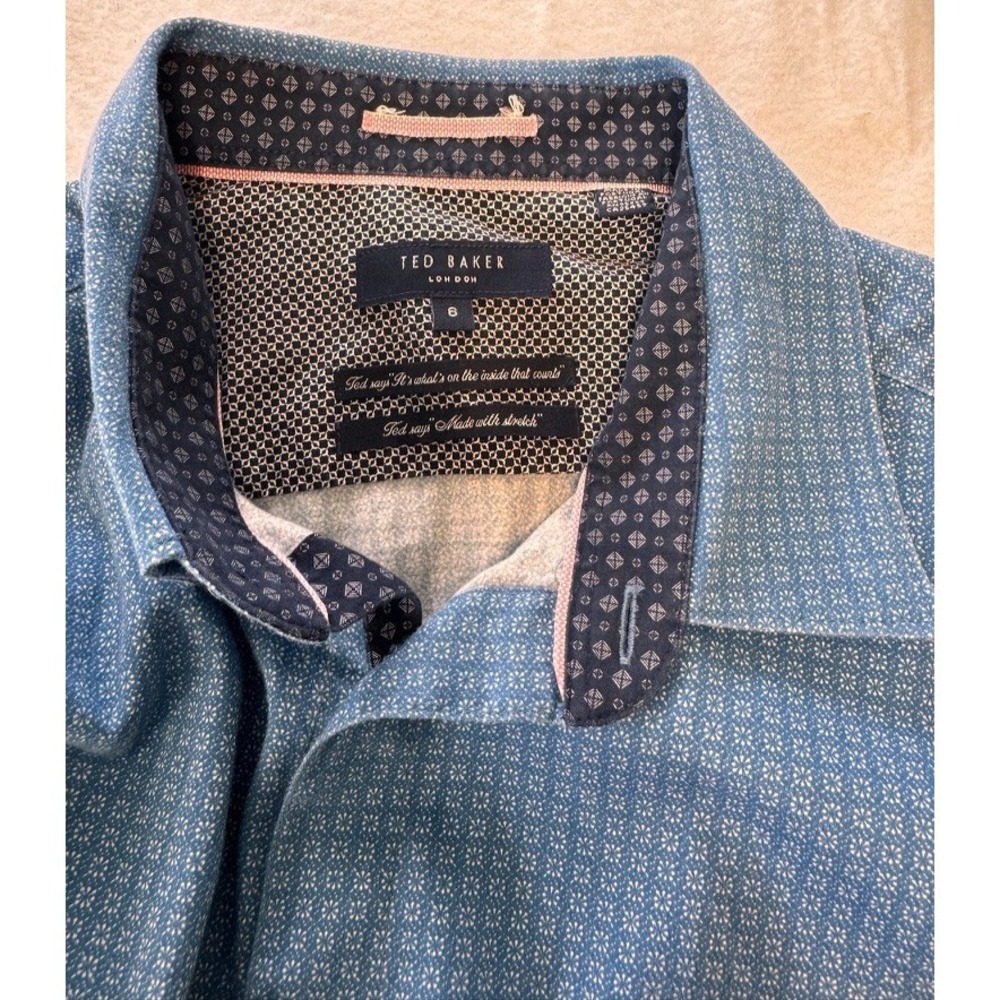 Ted Baker London Button Down Shirt Mens 6/XL Blue Longsleeve Button Down - Picture 10 of 16